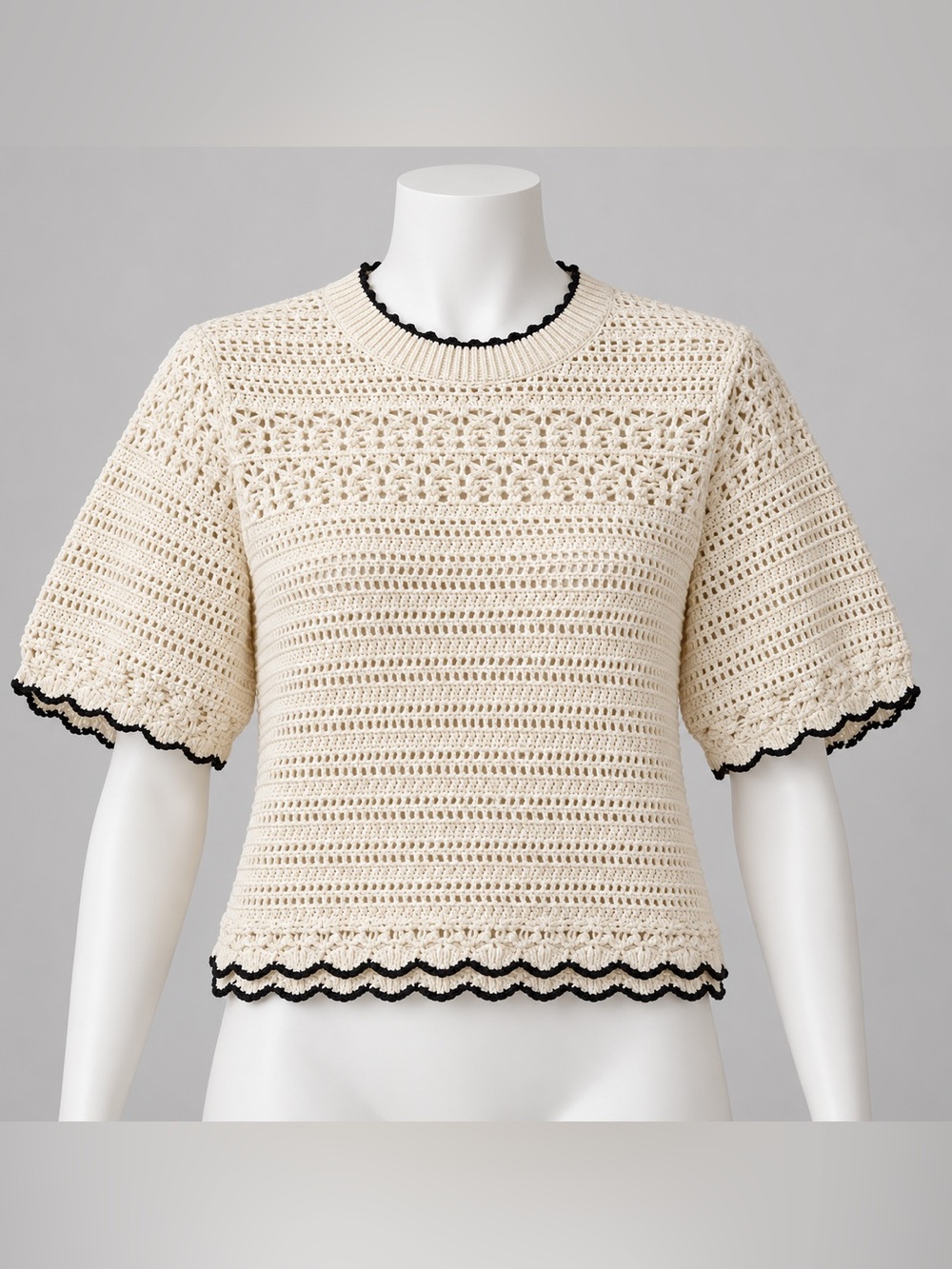 Madewell Textured Pointelle Cotton Sweater Tee Ivory Black S NWT